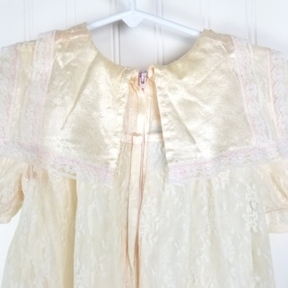 Gunne Sax Jessica McClintock Vintage Lace Over Satin Short Sleeve Dress Girls 4 - Picture 8 of 10